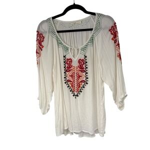 Hazel White Embroidered Tunic Top Boho Bohemian Festival Blouse Large
